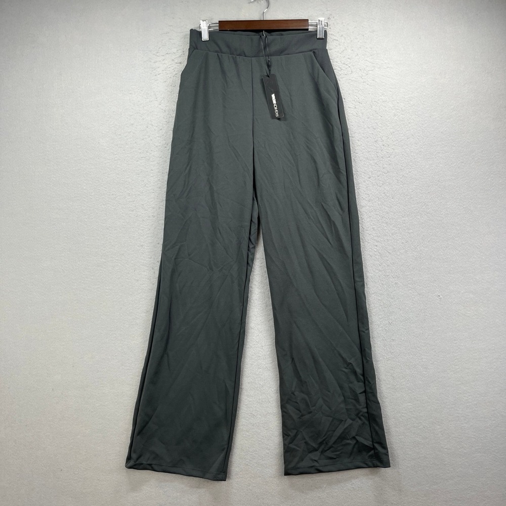 Fashion Nova Wide Leg Pants Womens Medium Charcoal Celine Aria High Rise Slacks
